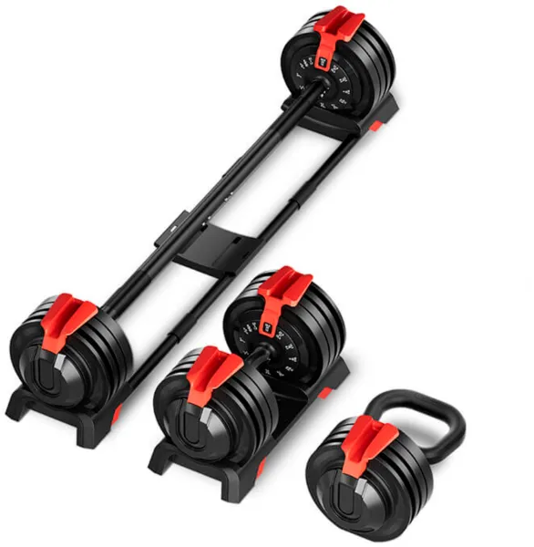 Odin Justerbar Hantel 24kg 3 i 1 Set (Inkl. Skivstång och Kettlebell)